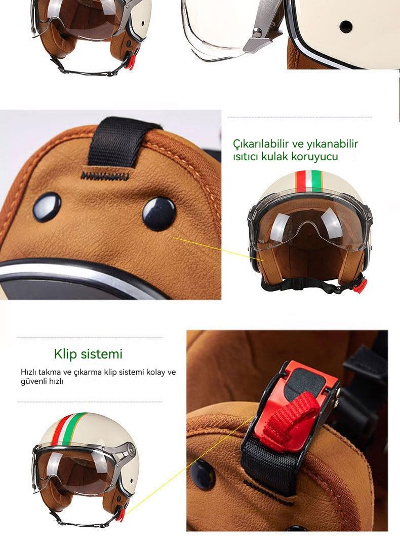 Tcherchi Vintage Chopper Motosiklet Açık Yüz Kaskı