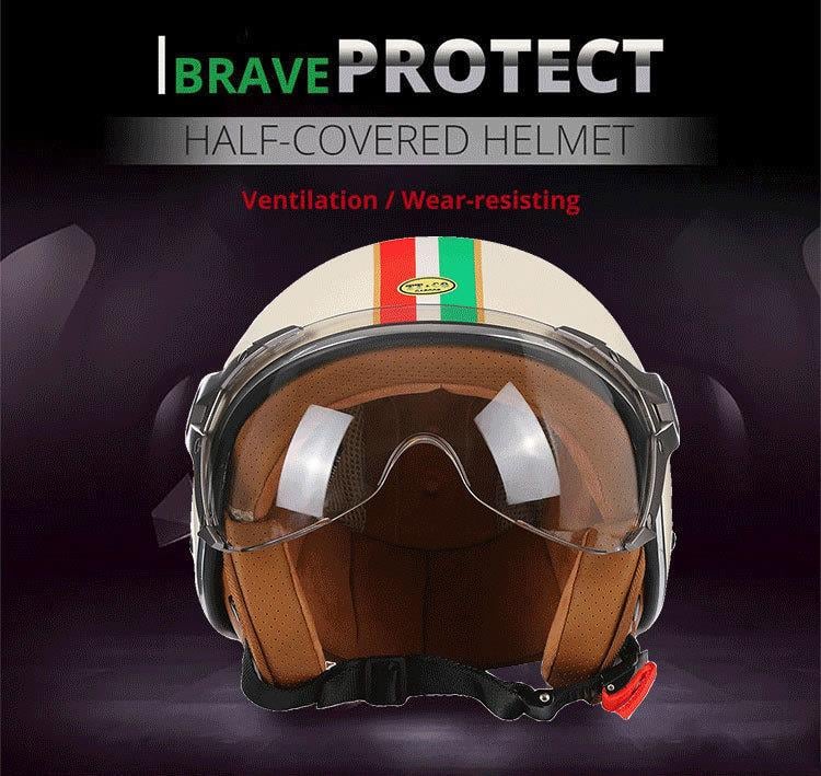 Tcherchi Vintage Chopper Motosiklet Açık Yüz Kaskı Bej 