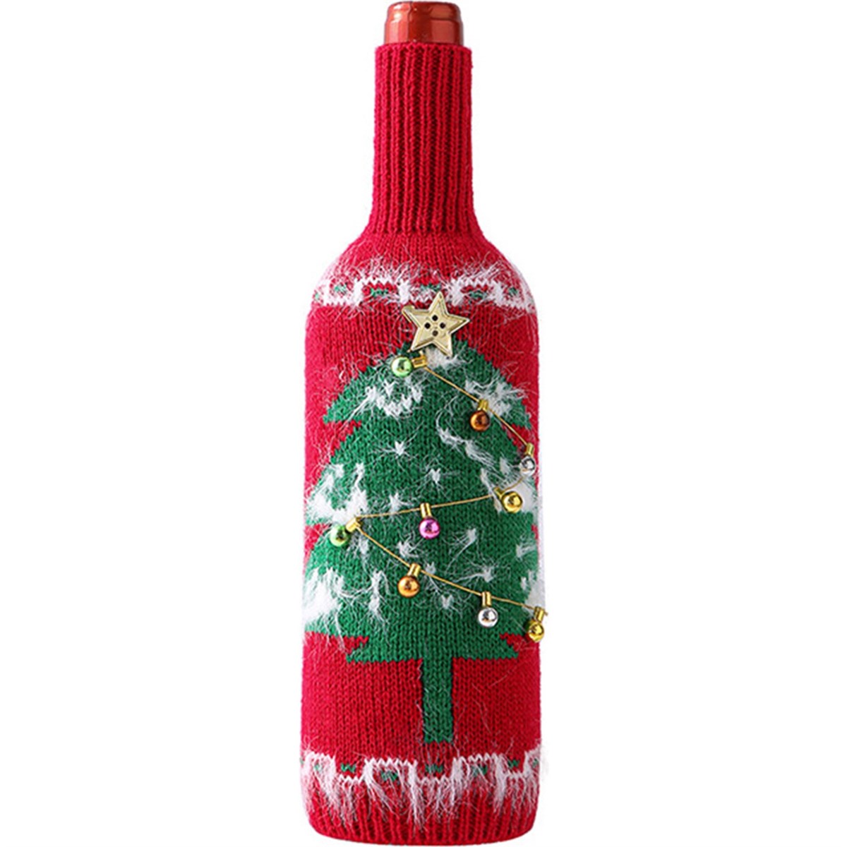 Tcherchi Yılbaşı Temalı Örme Kumaş Şarap Şişesi Kılıfı
