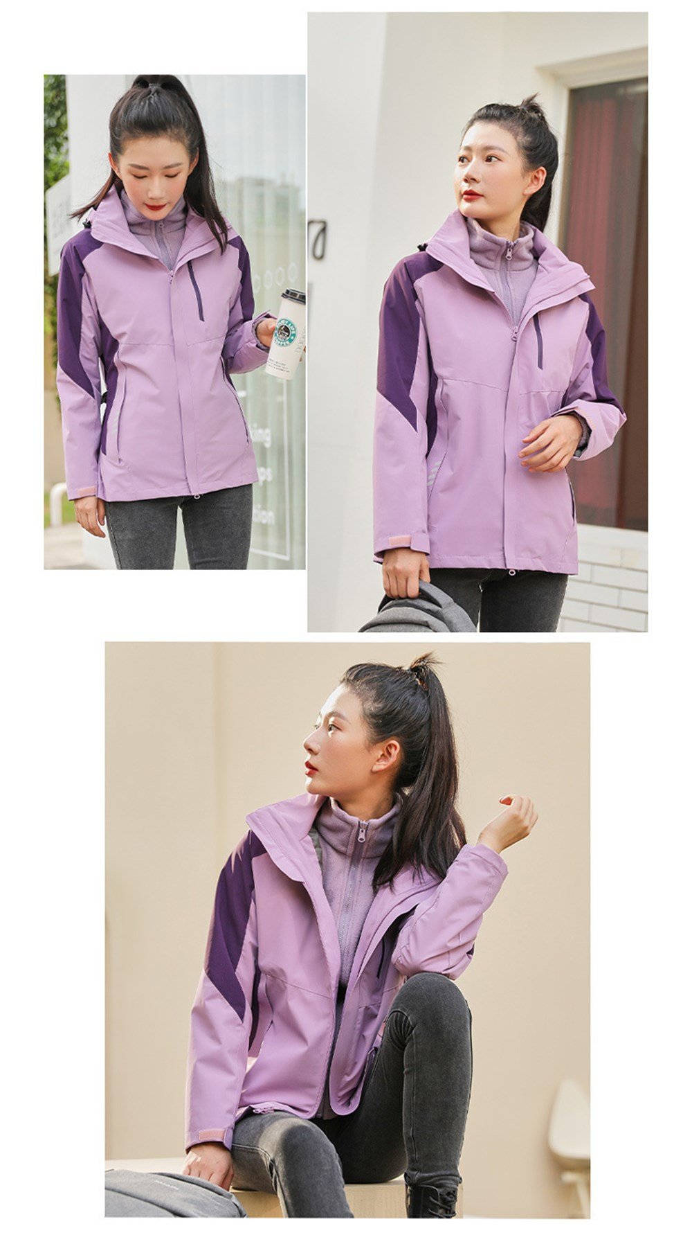 Unisex 3 Katmanlı İç Polar Ceket Outdoor Suya Dayanıklı Spor Sıcak Ceket + Kazak XL