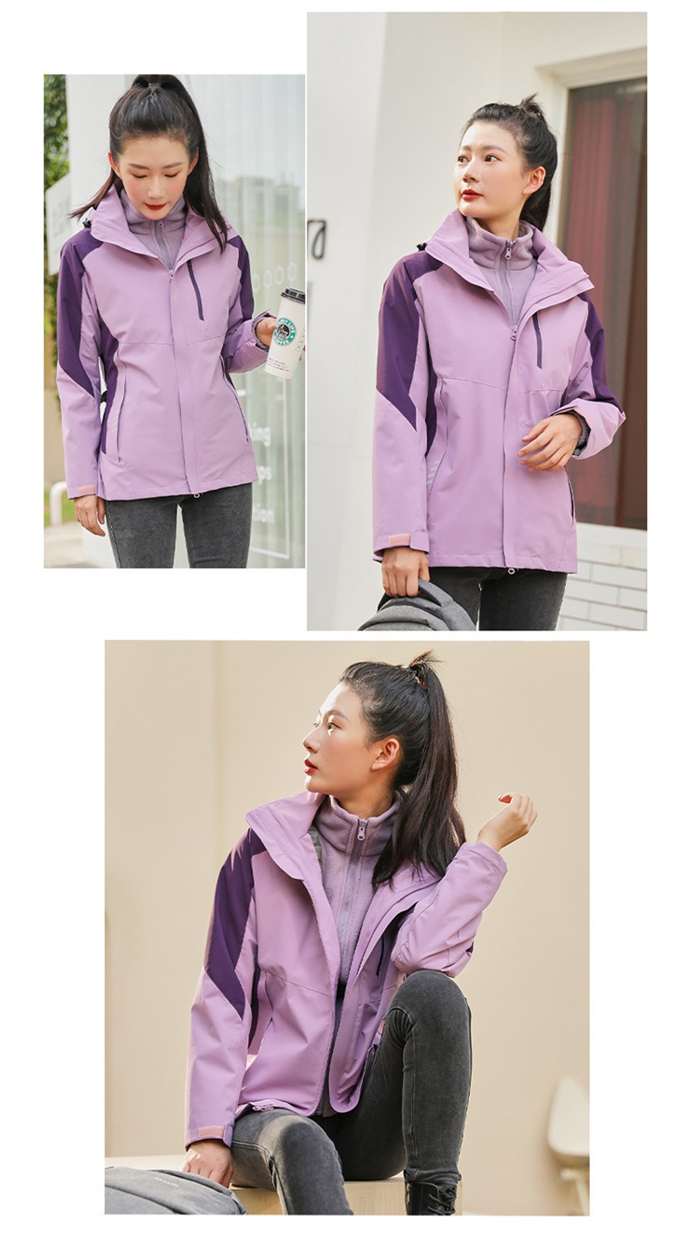 Unisex 3 Katmanlı İç Polar Ceket Outdoor Suya Dayanıklı Spor Sıcak Ceket + Kazak XL