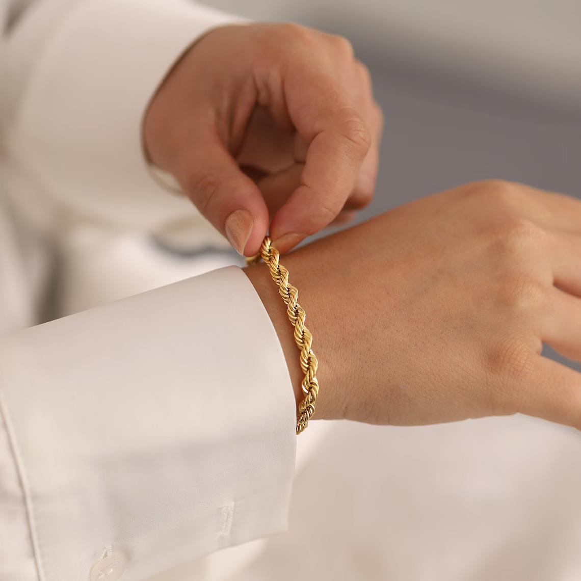 Altın Burgu Halat Zincir Bileklik 14 Ayar