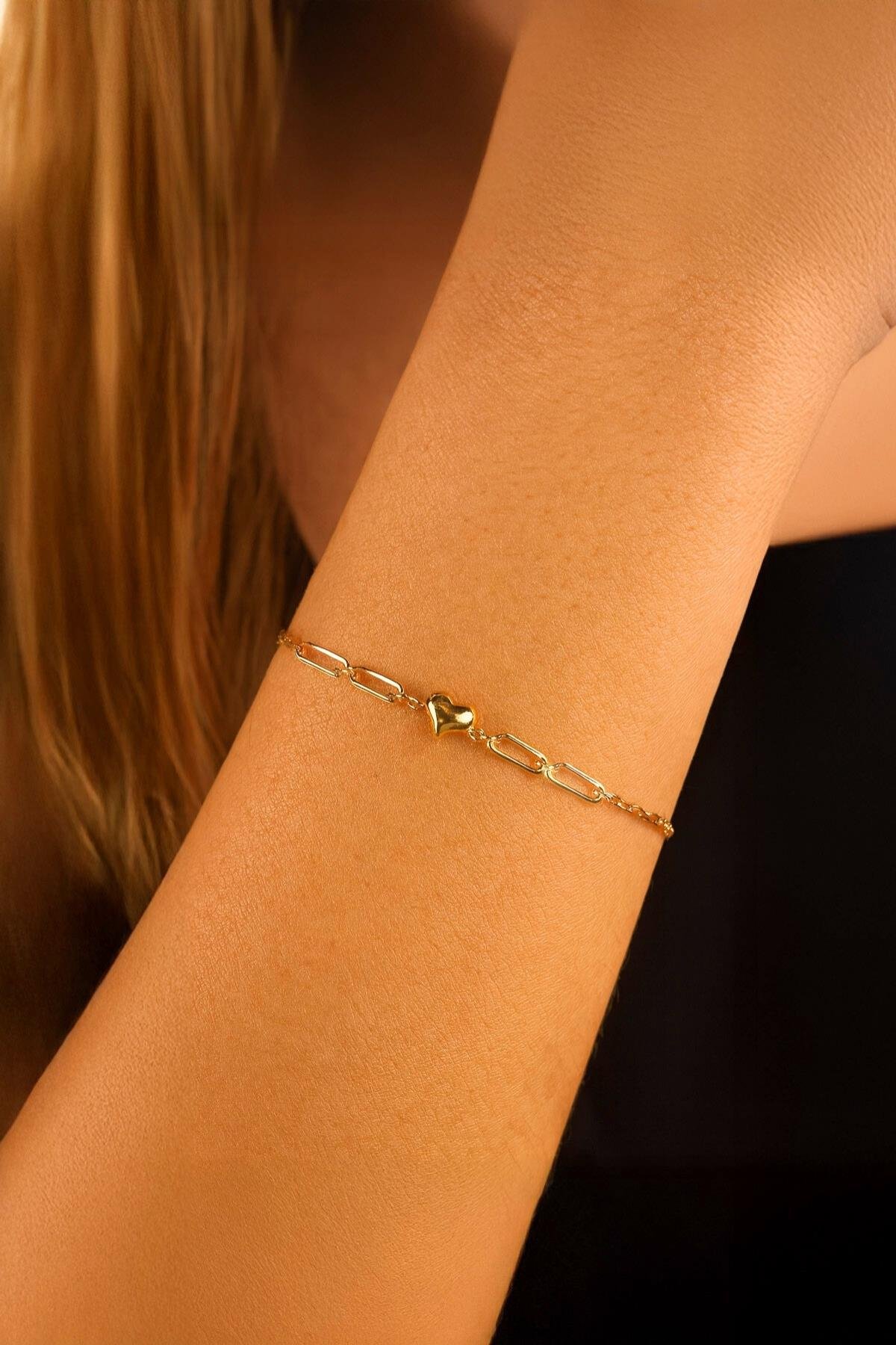 Altın Kalp Dochlu Ataç Bileklik 14 Ayar