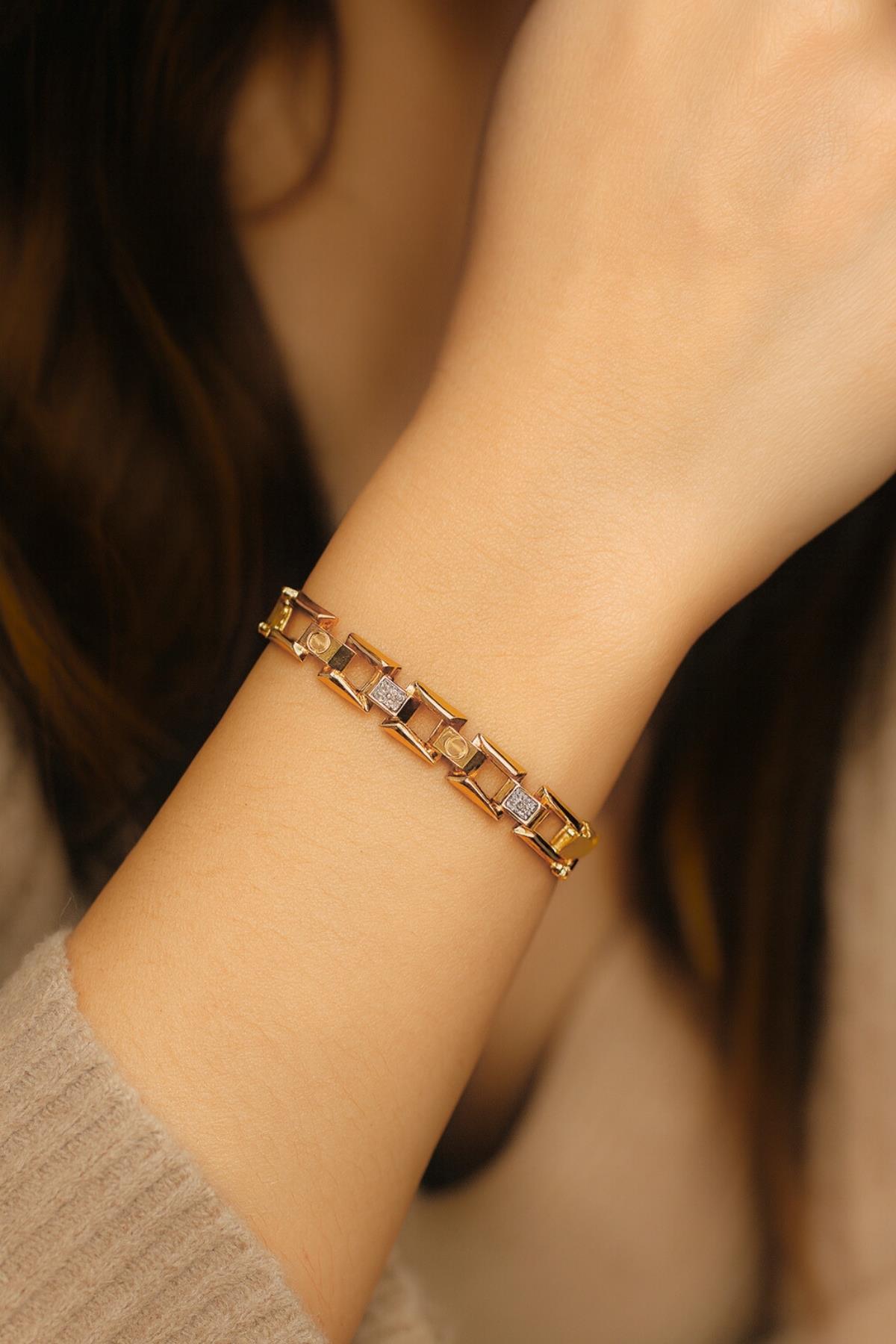 Altın Özel Tasarım Taşlı Bileklik 14 Ayar