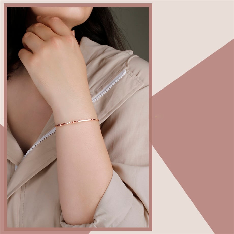 Dikdörtgen Parçalı Rose Altın Kelepçe 14 Ayar