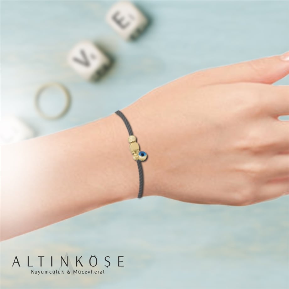 GRİ İPLİ KÜP DORİKALI GÖZ BONCUKLU 14 AYAR ALTIN