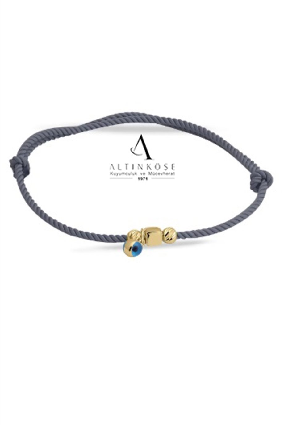 GRİ İPLİ KÜP DORİKALI GÖZ BONCUKLU 14 AYAR ALTIN