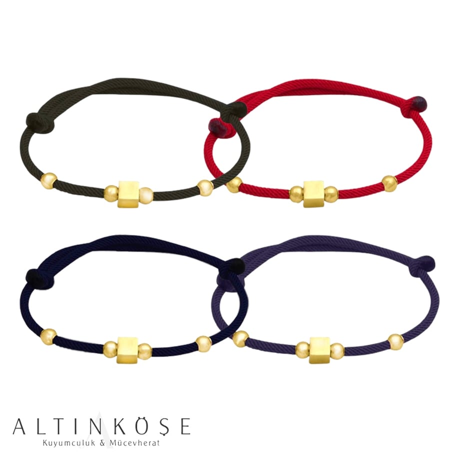 KIRMIZI İPLİ KÜP DÖRT TOPLU 14 AYAR ALTIN