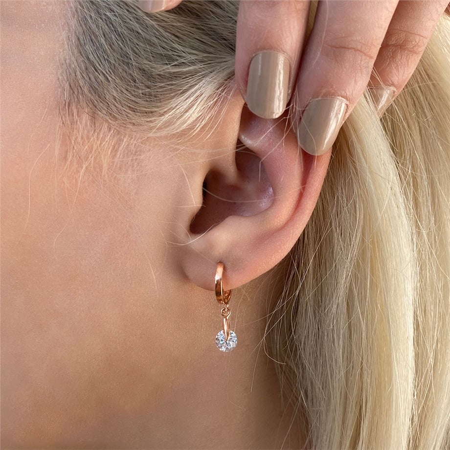 Sallantılı Oval Swarovski Taşlı Altın Küpe 14 Ayar