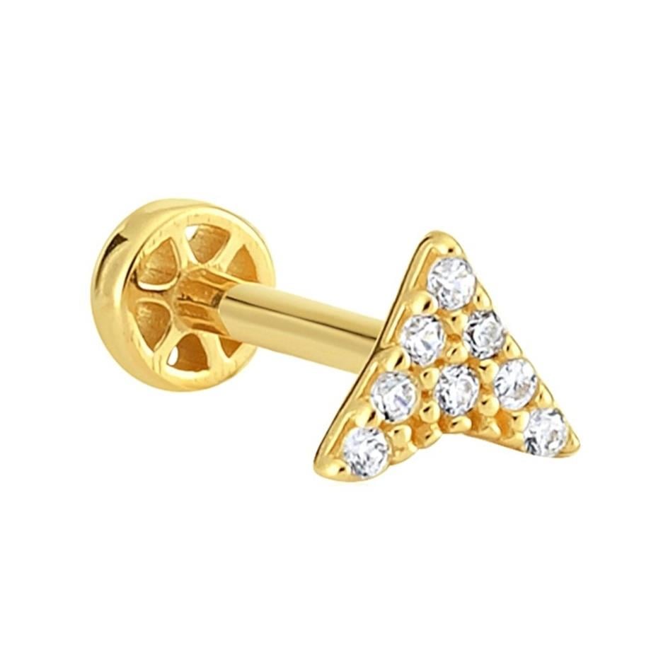 Taşlı Boomerang Altın Tragus Piercing 14 Ayar Sarı