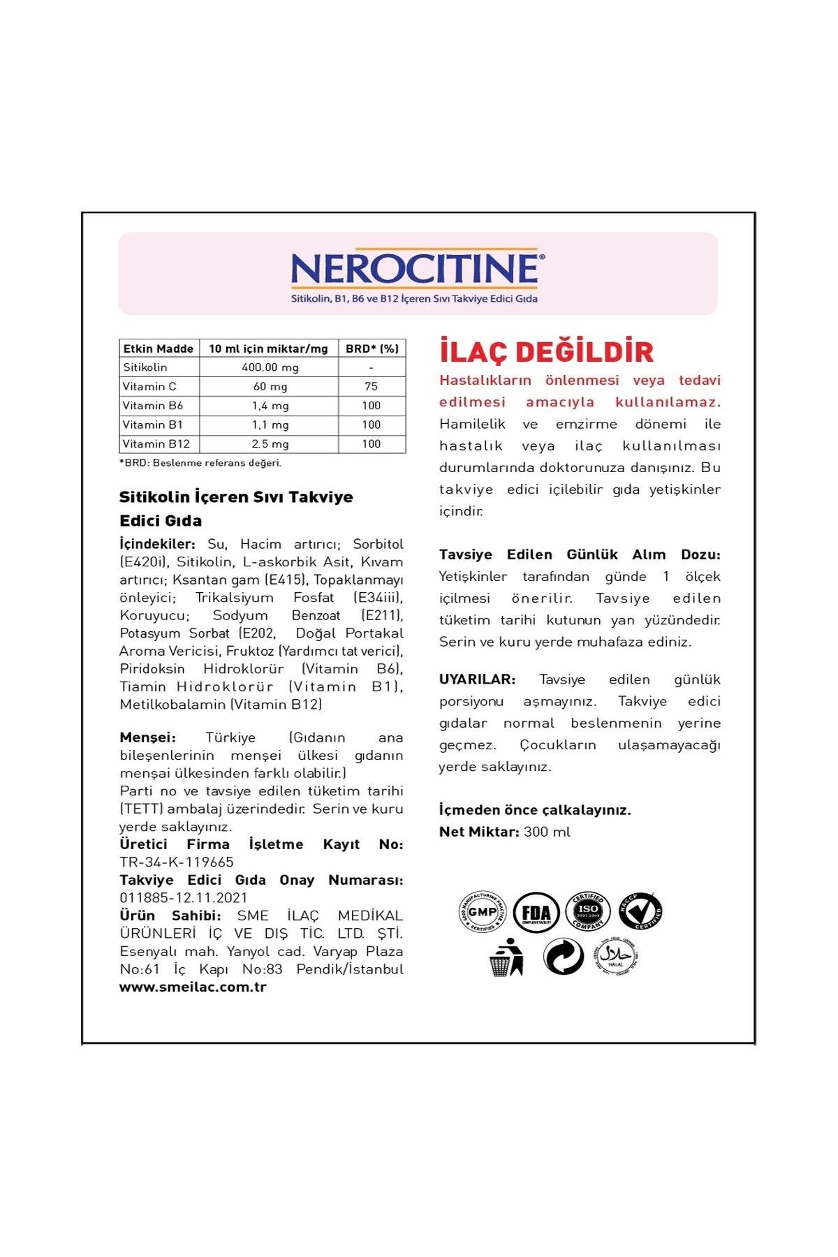 Nerocitine Şurup (Sitikolin, B1, B6 Ve B12 İçeren Takviye Edici Gıda)