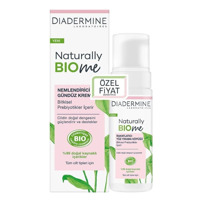 Diadermine Naturally Bio Me Yüz Yıkama Köpüğü 150ml ve Nemlendirici Gündüz Kremi 50ml