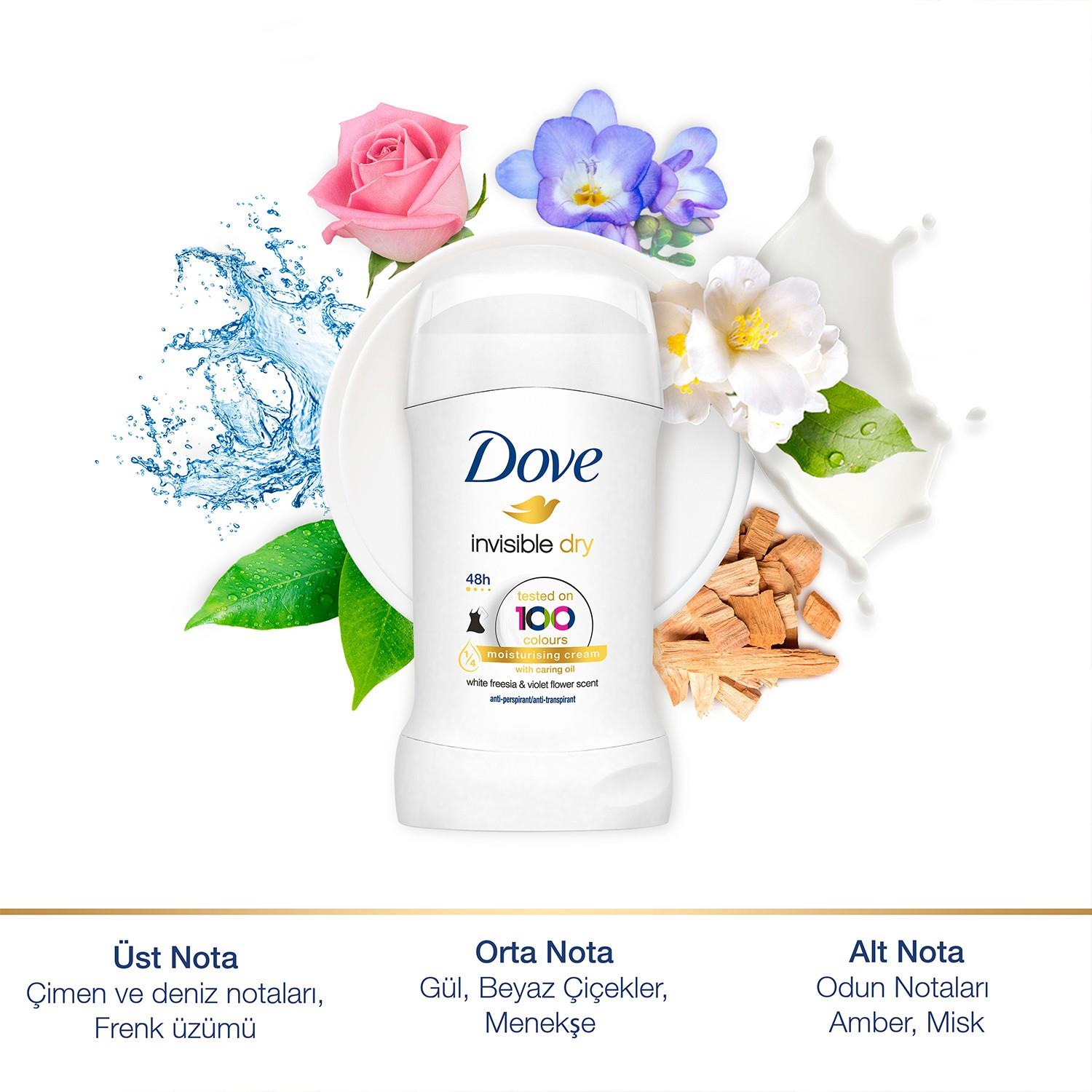 Dove Kadın Stick Deodorant Invisible Dry 1/4 Nemlendirici Krem Etkili 40 g