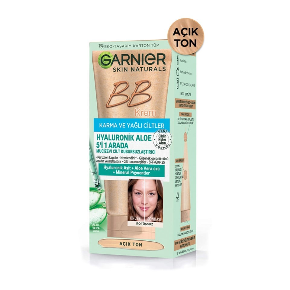 Garnier Hyaluronik Aloe BB Krem Mucizevi Cilt Kusursuzlaştırıcı Açık Ton 50ml