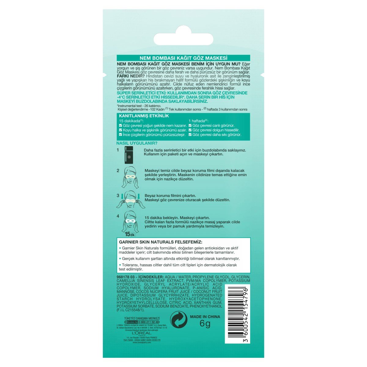 Garnier Nem Bombası Kağıt Maske Hindistan Cevizli Tekli