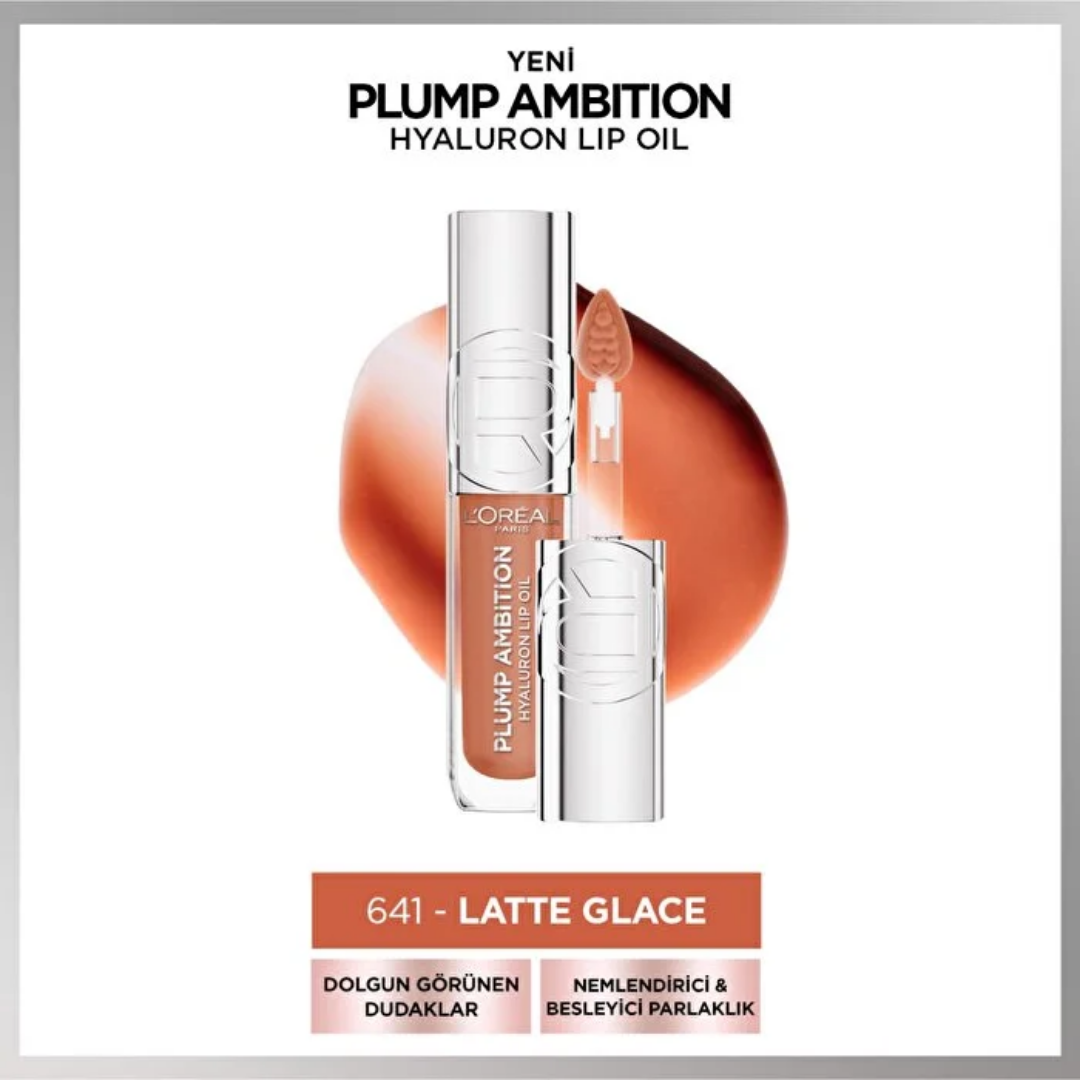 L'Oréal Paris  PLUMP AMBITION Hyaluron Lip Oil Besleyici ve Nemlendirici Dudak Parlatıcısı 641 Latte Glace
