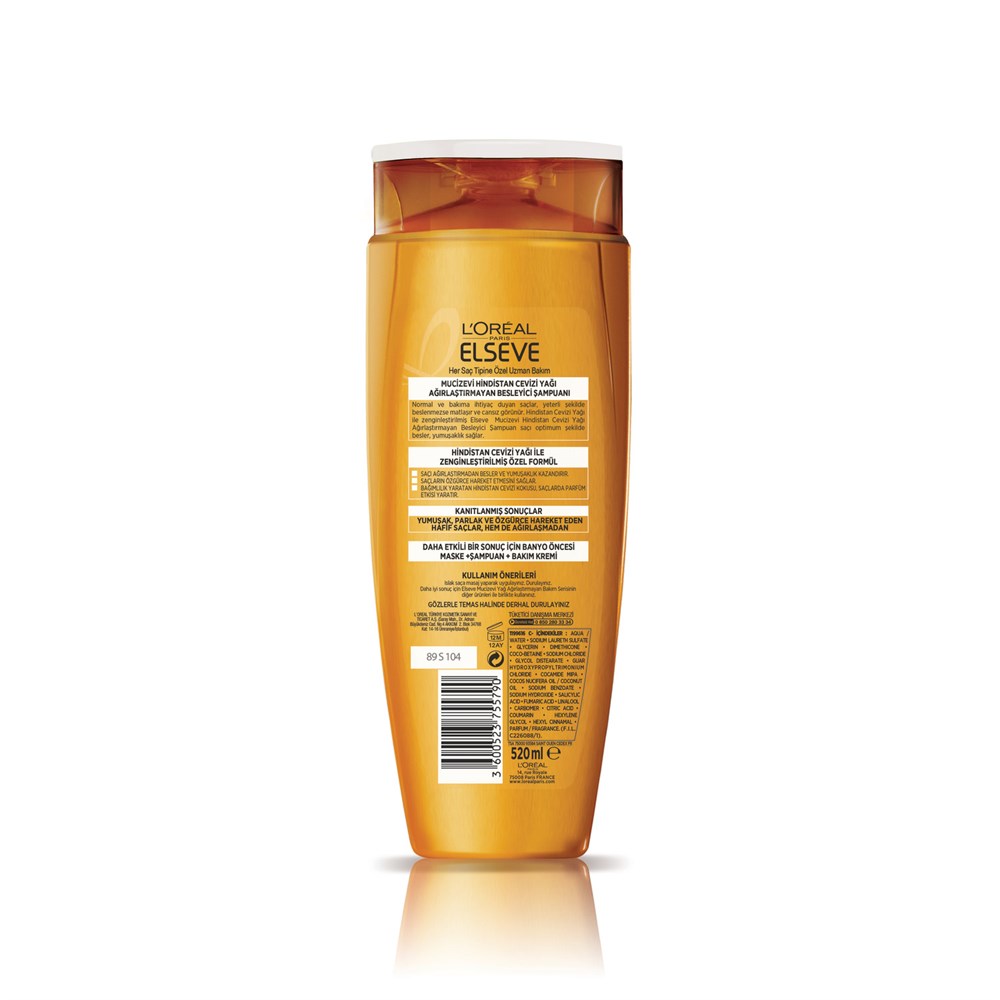L'Oreal Paris Elseve Mucizevi Hindistan Cevizi Yağı Ağırlaştırmayan Besleyici Şampuan 520 ml