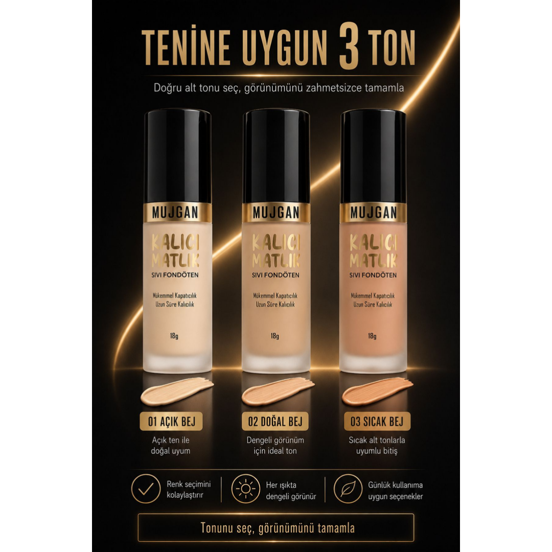 Mujgan Kalıcı Mat Bitişli Sıvı Tam Kapatıcılı Fondöten No.1
