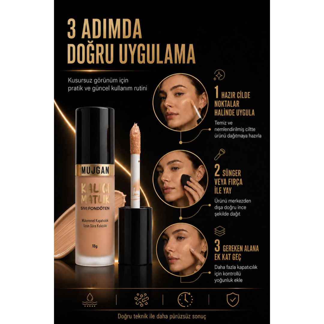 Mujgan Kalıcı Mat Bitişli Sıvı Tam Kapatıcılı Fondöten No.3
