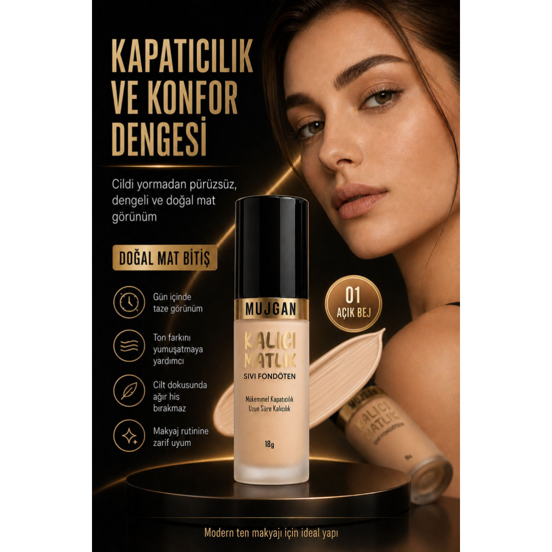 Mujgan Kalıcı Mat Bitişli Sıvı Tam Kapatıcılı Fondöten No.1