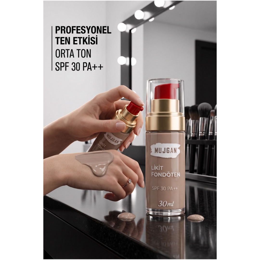 Mujgan Profesyonel Yüksek Kapatıcılı Likit Fondöten Orta Ton 30 ml