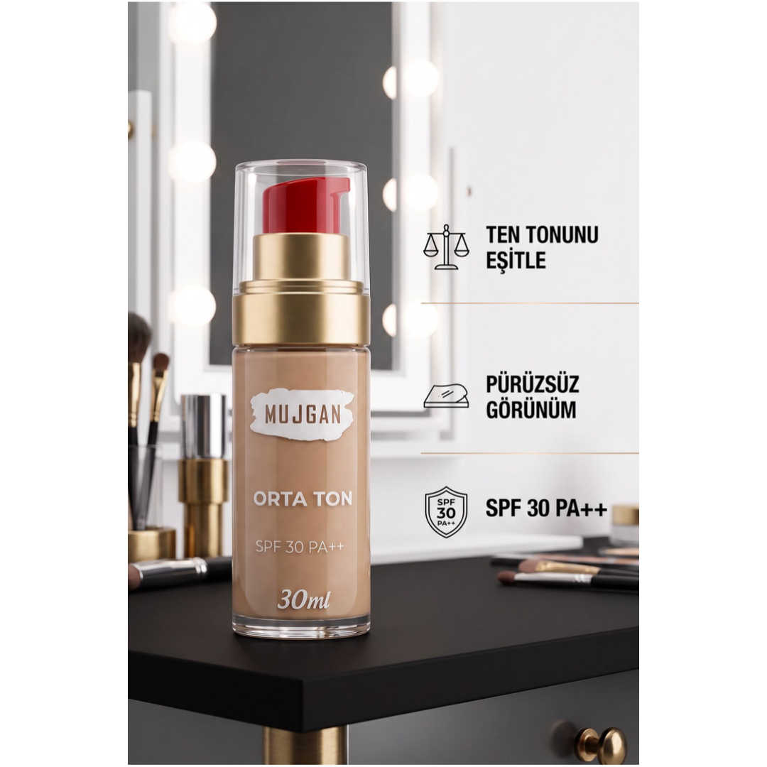 Mujgan Profesyonel Yüksek Kapatıcılı Likit Fondöten Orta Ton 30 ml