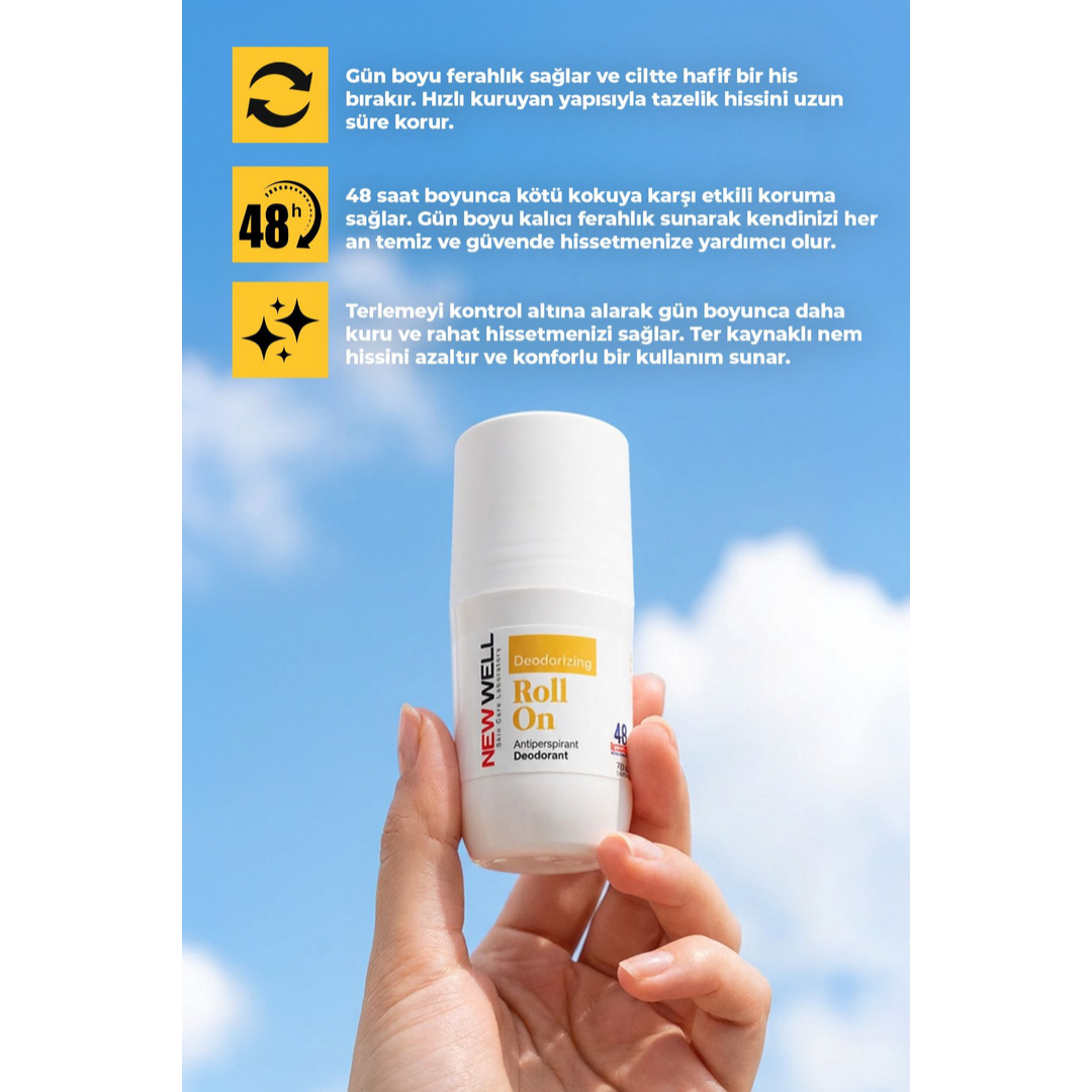 New Well Deodorizing Roll On Terleme Önleyici Koltuk Altı Roll On (Sarı) 75 ML