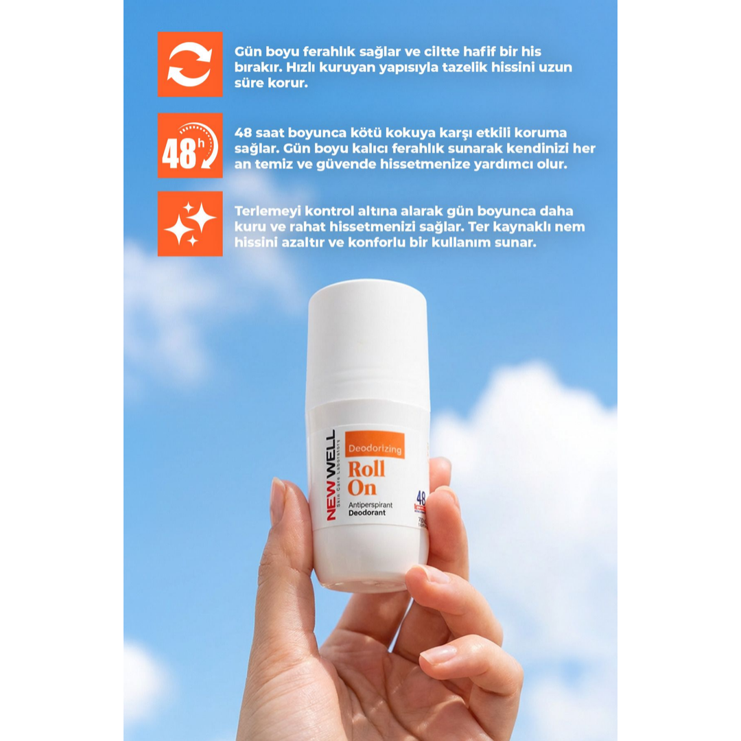 New Well Deodorizing Roll On Terleme Önleyici Koltuk Altı Roll On (Turuncu) 75 ML