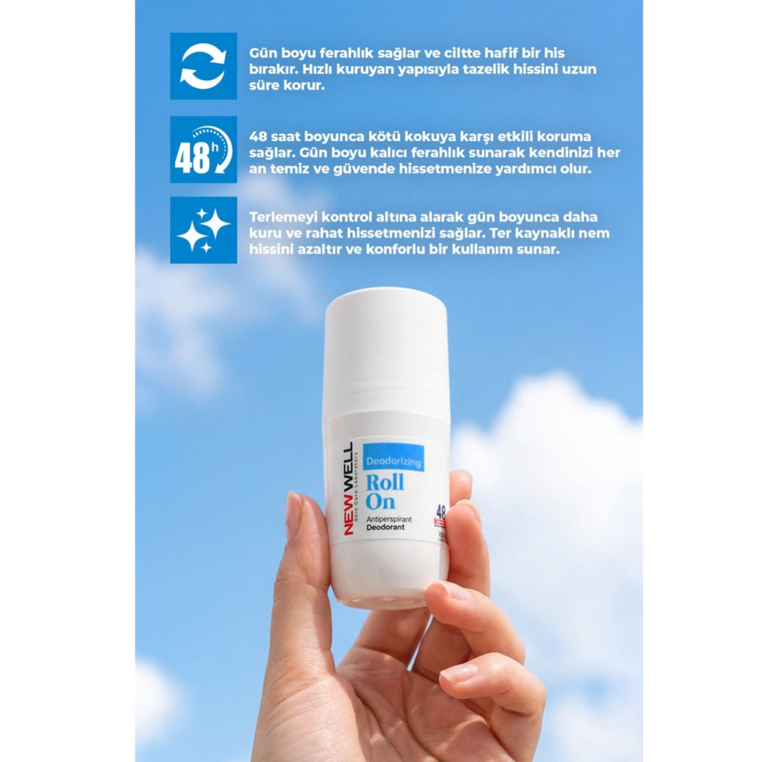 New Well Deodorizing Roll On Terleme Önleyici Koltuk Altı Roll On (Mavi) 75 ML