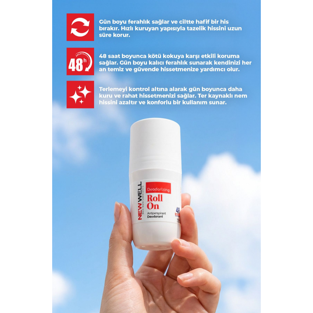 New Well Deodorizing Roll On Terleme Önleyici Koltuk Altı Roll On (Kırmızı) 75 ML