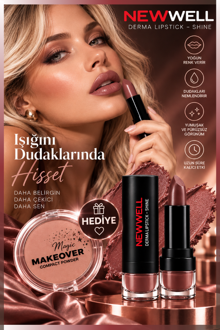 New Well Derma Lipstick Shine No.203 & Makeover Compact Powder Hediye