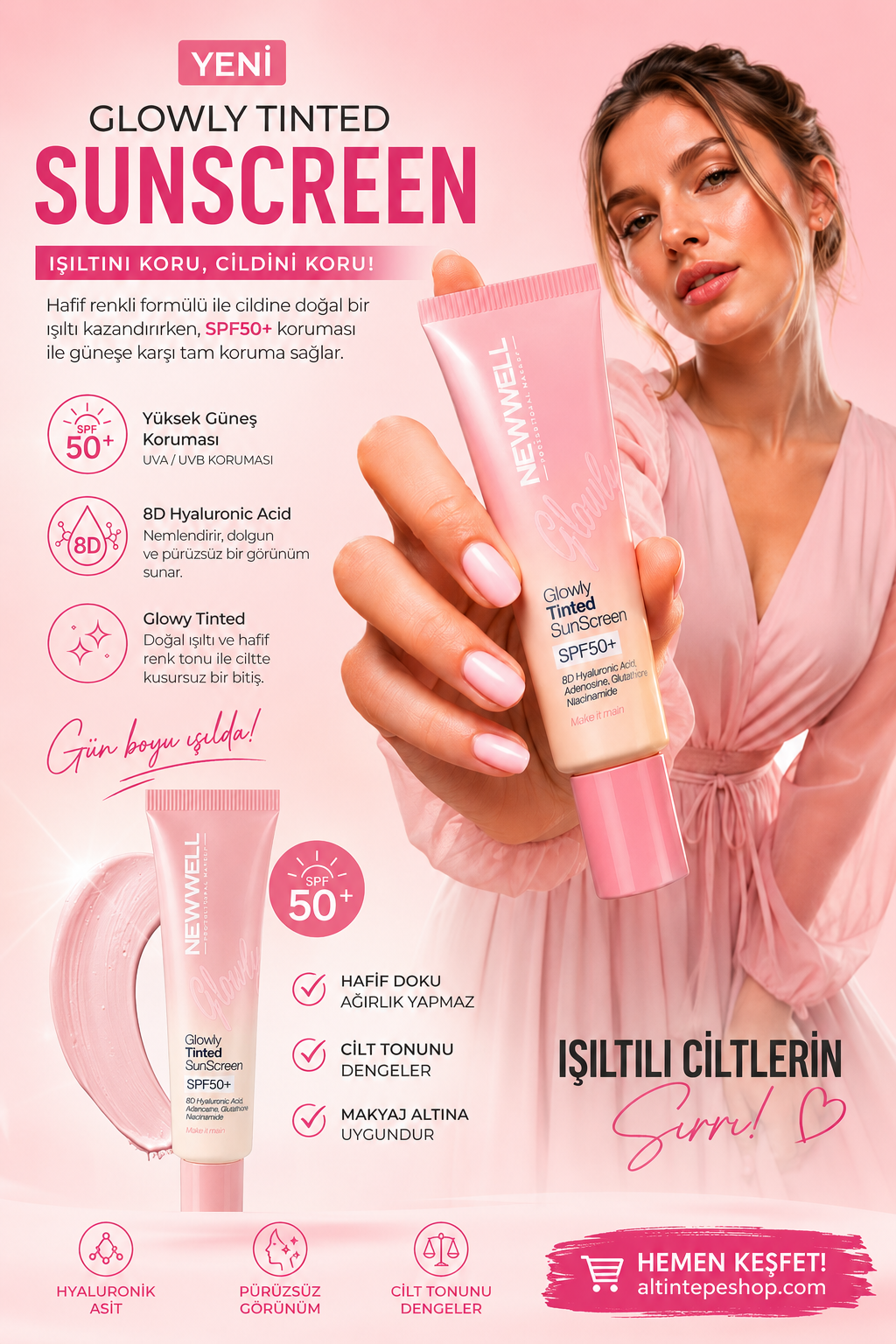 New Well Glowly Tinted Mineral Sunscreen SPF50+ | Renkli Mineral Filtreli Güneş Koruyucu Krem 35 ML