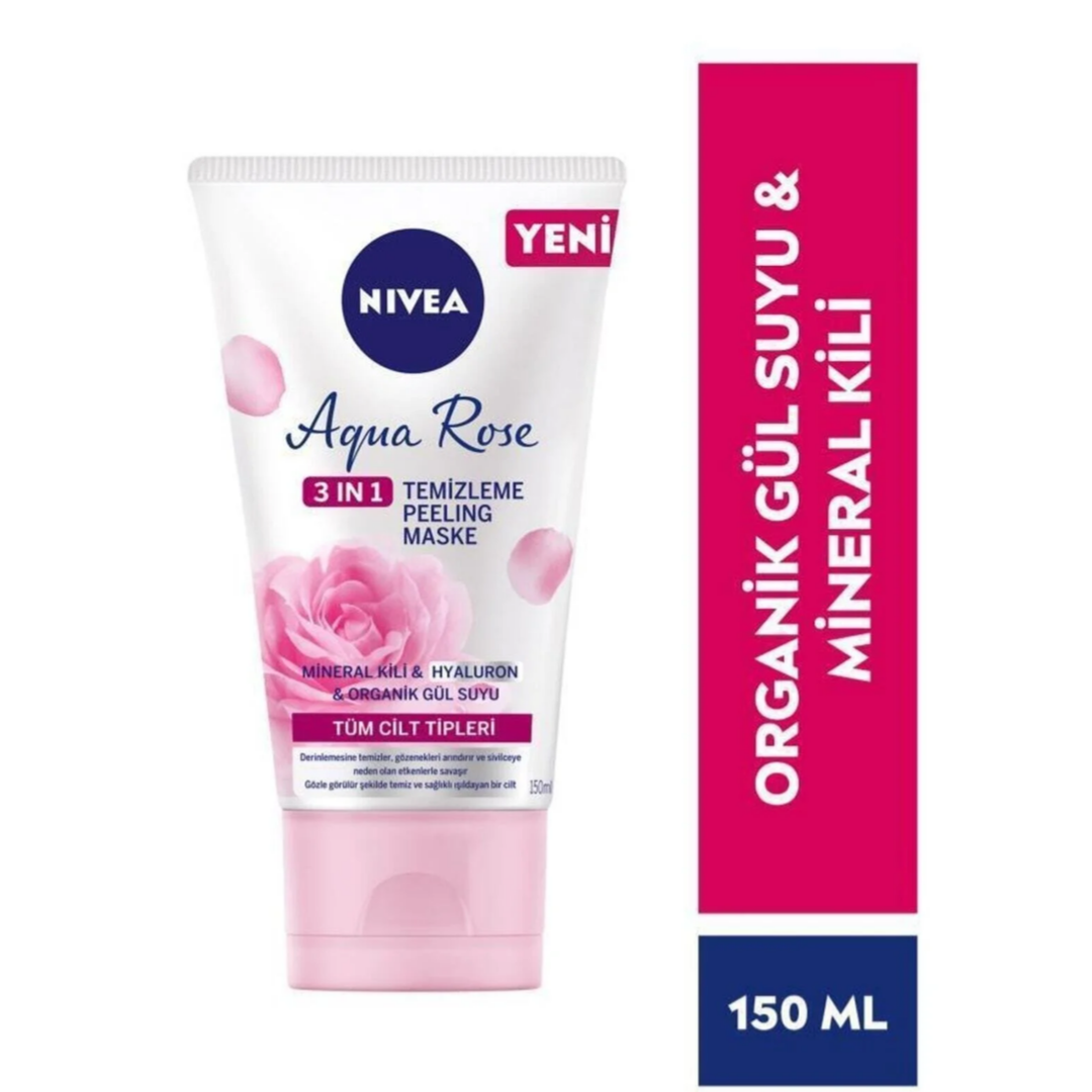NIVEA AQUA ROSE ORGANİK GÜL SUYU İÇEREN 3 IN 1 TEMİZLEME PEELING MASKE