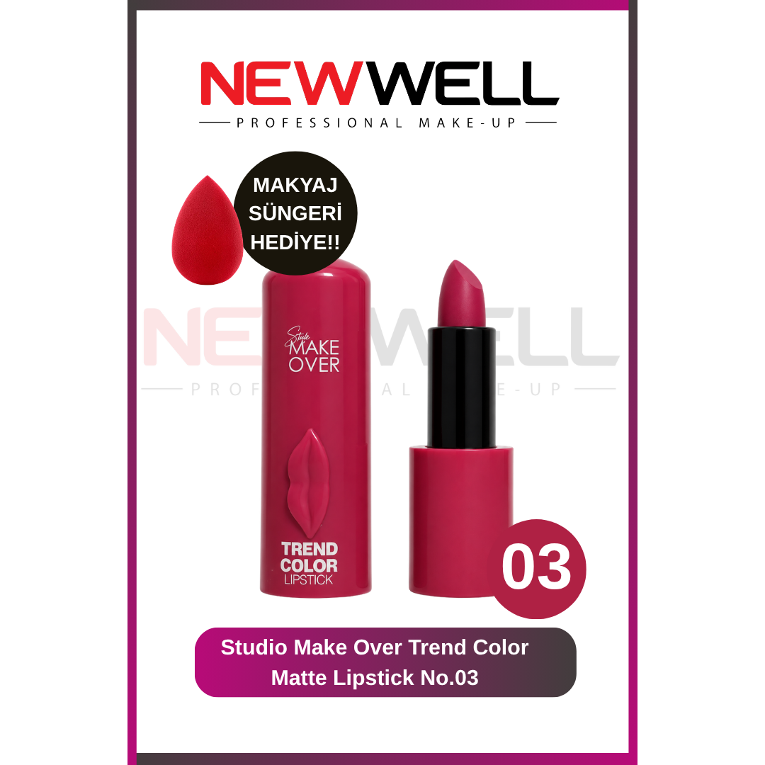 Studio Make Over Trend Color Matte Lipstick No.03 & Makyaj Süngeri Hediye