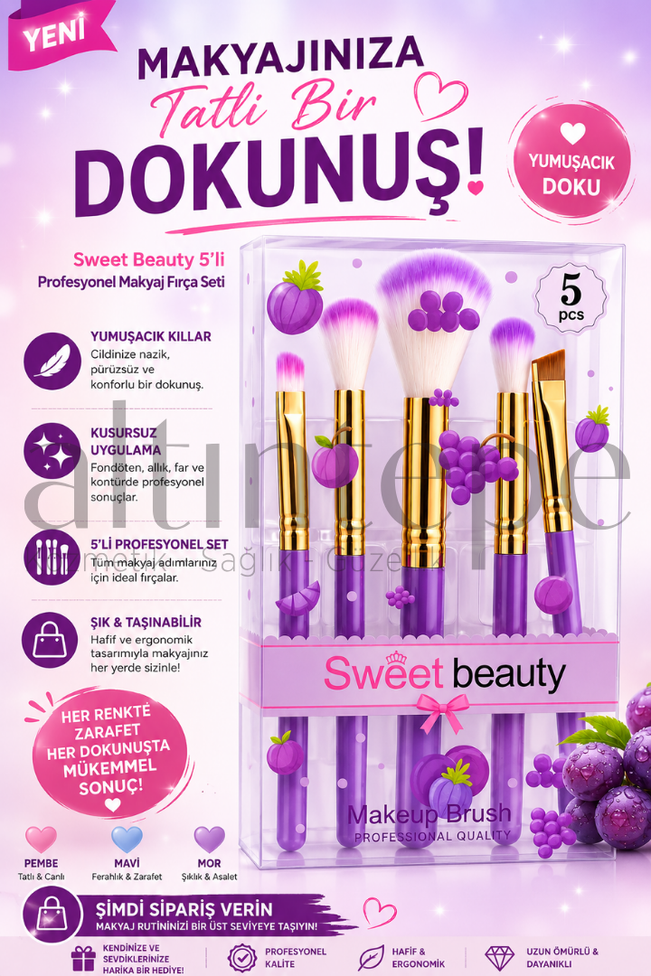 Sweet Beauty 4''lü Makeup Brush Meyveli Set