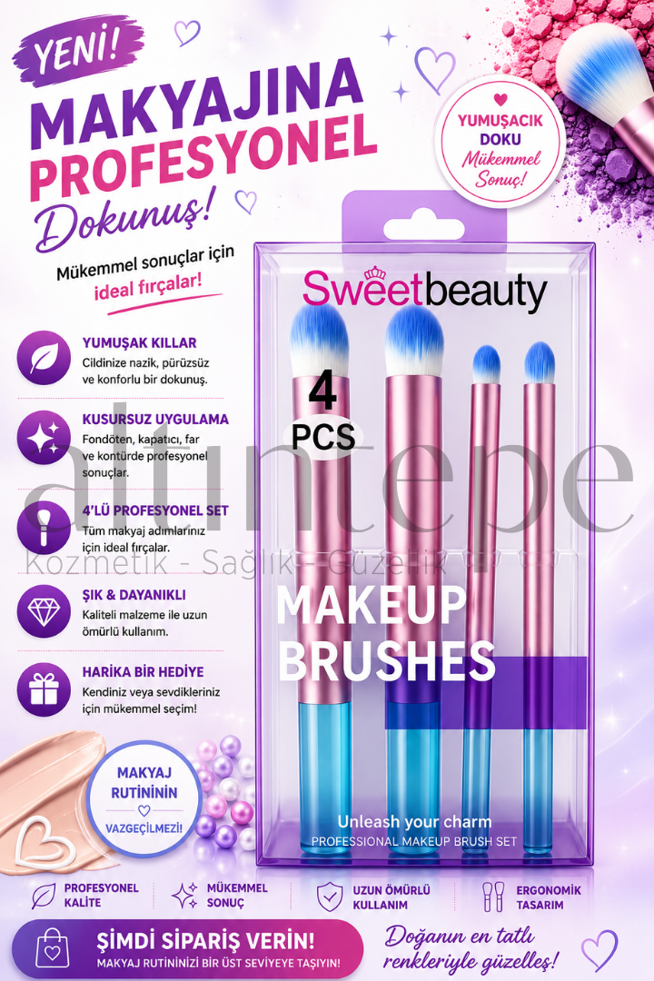 Sweet Beauty 4'lü Mavi Makeup Brush-SW 