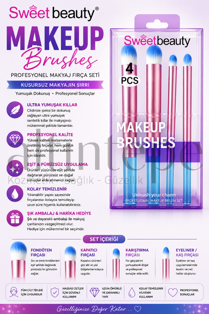 Sweet Beauty 4'lü Mavi Makeup Brush-SW 