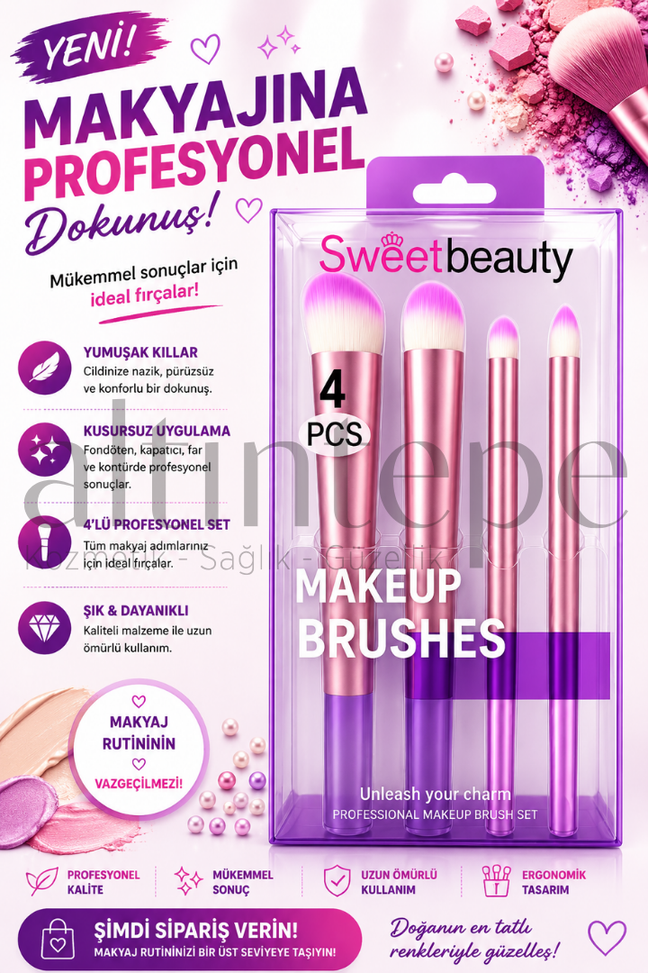 Sweet Beauty 4'lü Mor Makeup Brush-SW 