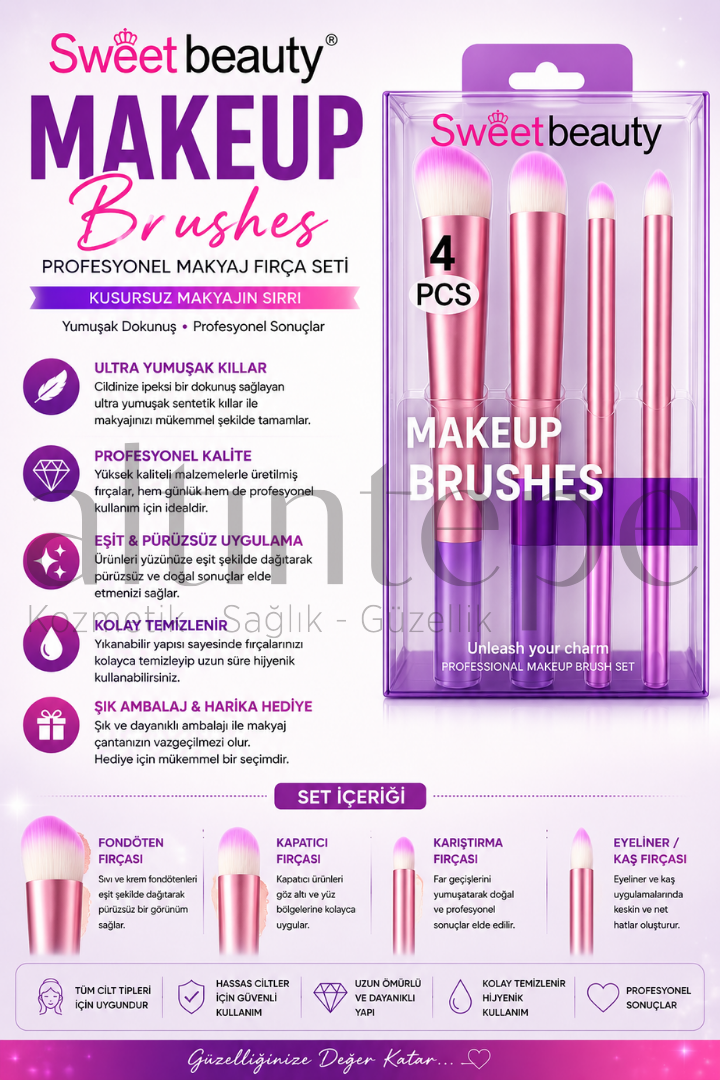 Sweet Beauty 4'lü Mor Makeup Brush-SW 