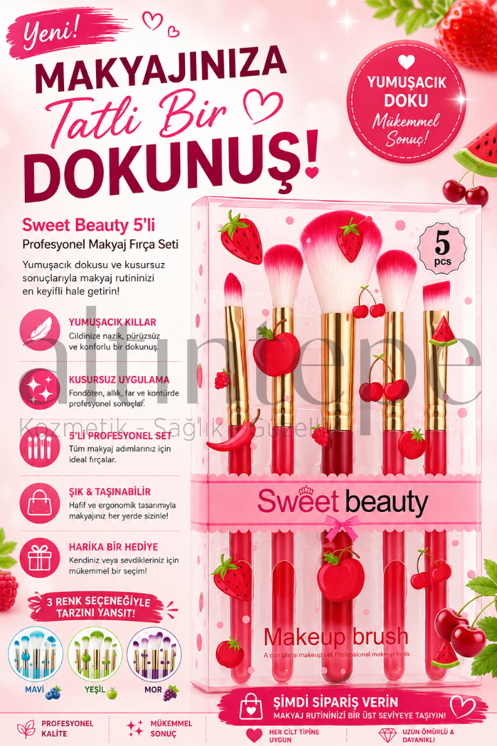 Sweet Beauty 5'li Makeup Brush Kırmızı Meyveli Set