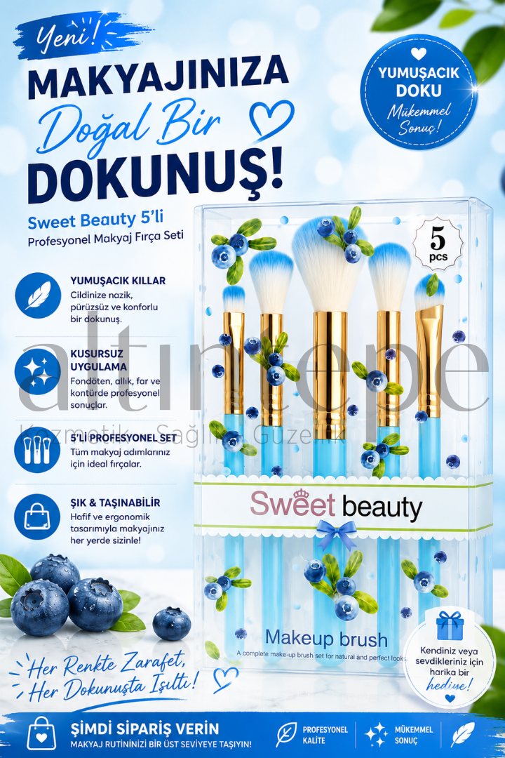 Sweet Beauty 5'li Makeup Brush Mavi Meyveli Set
