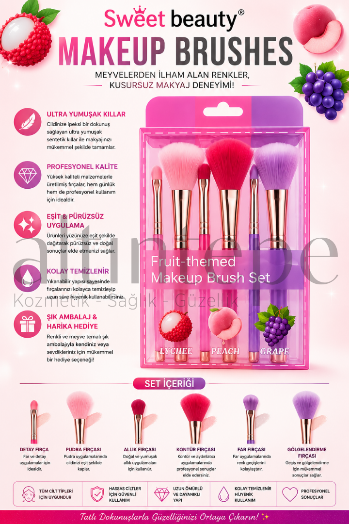 Sweet Beauty 6'lı Fruıt Themed Makeup Brush 
