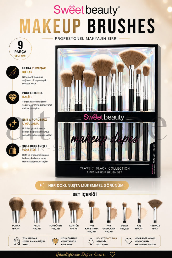 Sweet Beauty 9'lu Classıc Black Collectıon Makeup Brush