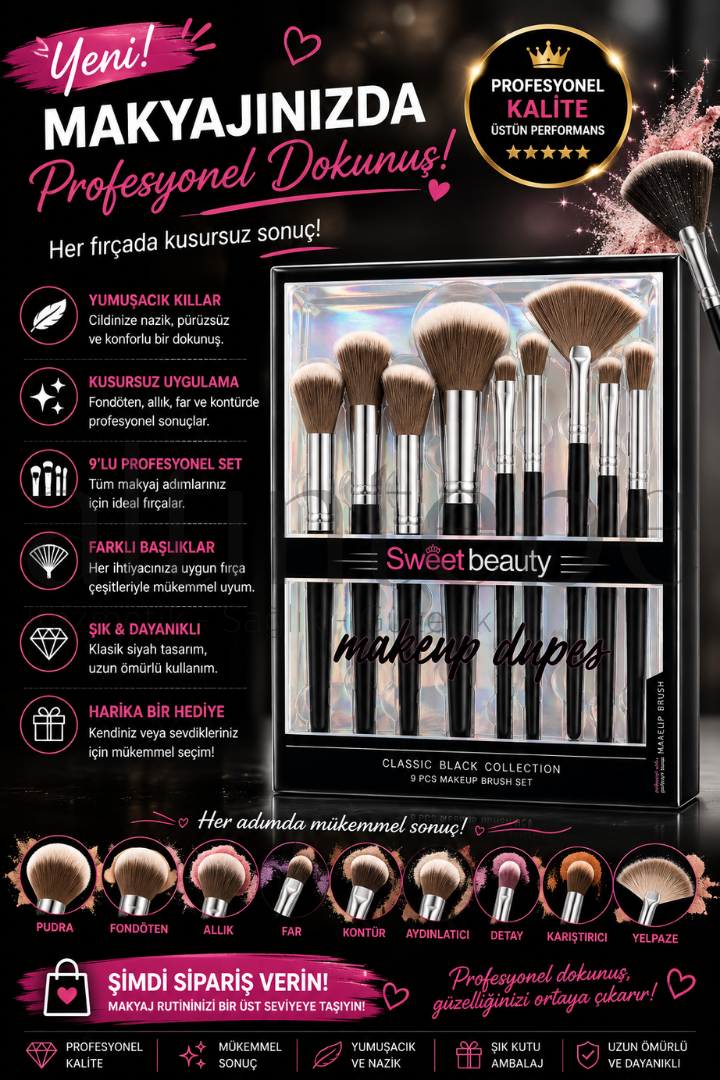 Sweet Beauty 9'lu Classıc Black Collectıon Makeup Brush