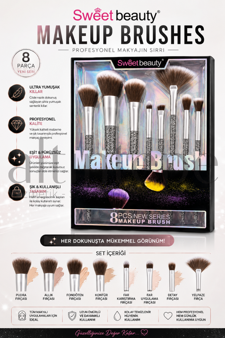 Sweet Beauty Simli 8'li Makeup Brush 