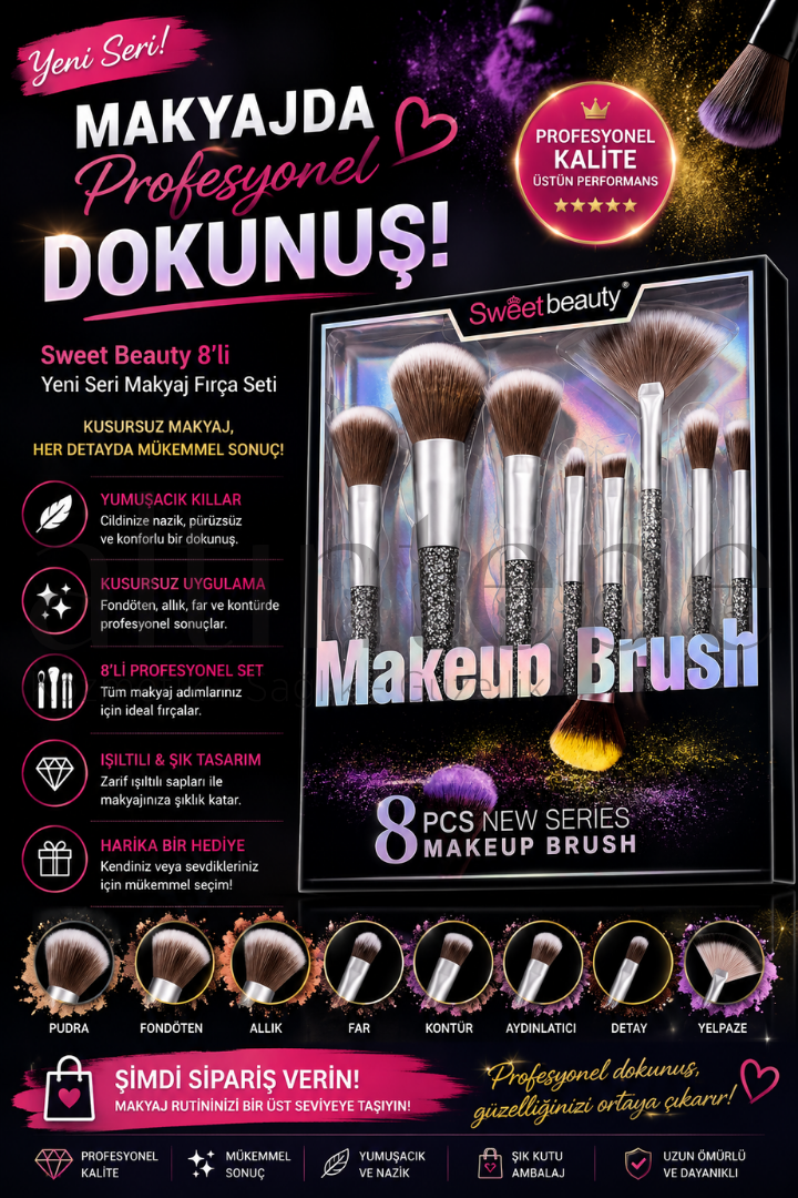 Sweet Beauty Simli 8'li Makeup Brush 