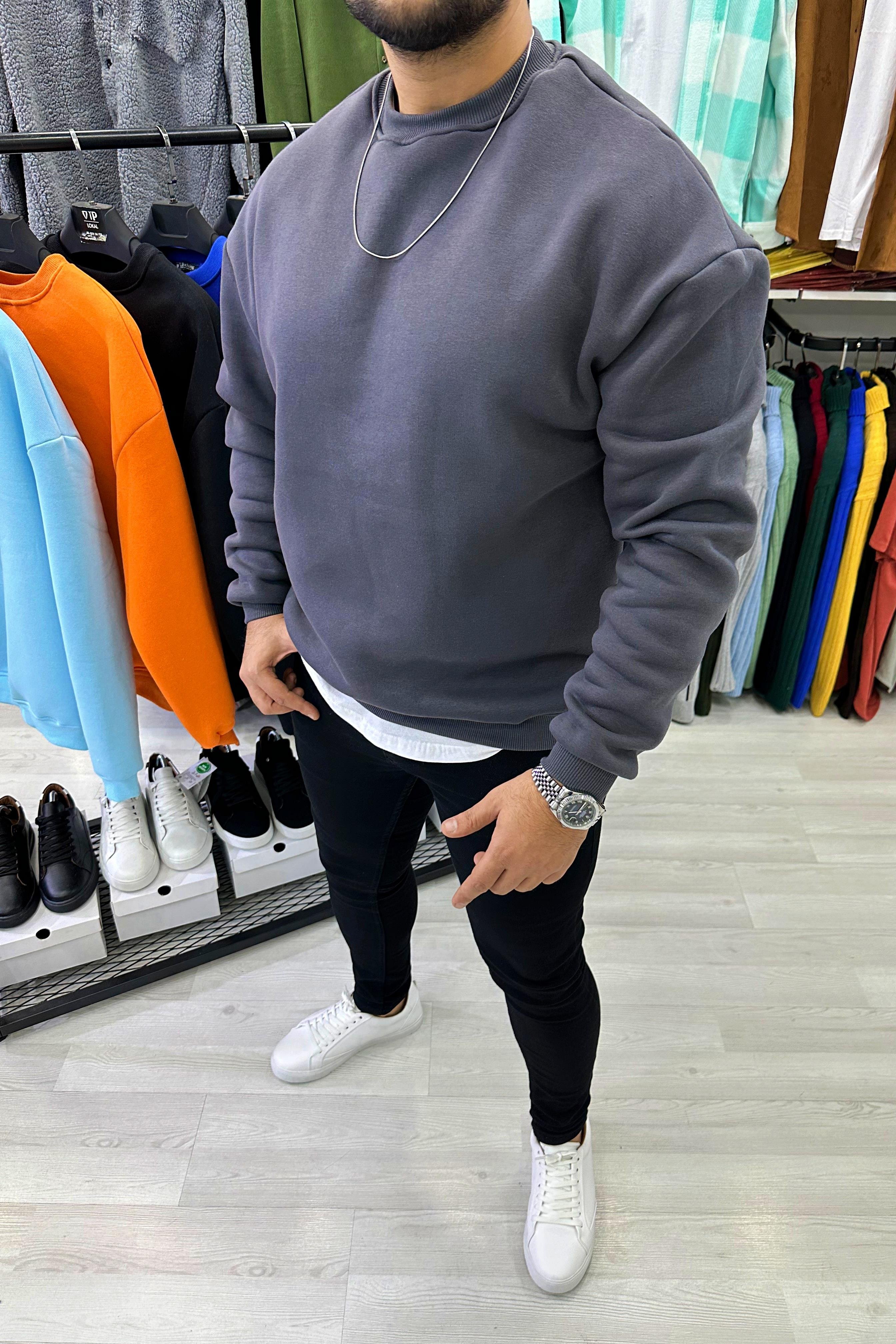 SWEATSHİRTAntrasit Oversize Basic Sweat | VİP LOKAL1142-AntrasitAntrasit Oversize Basic Sweat