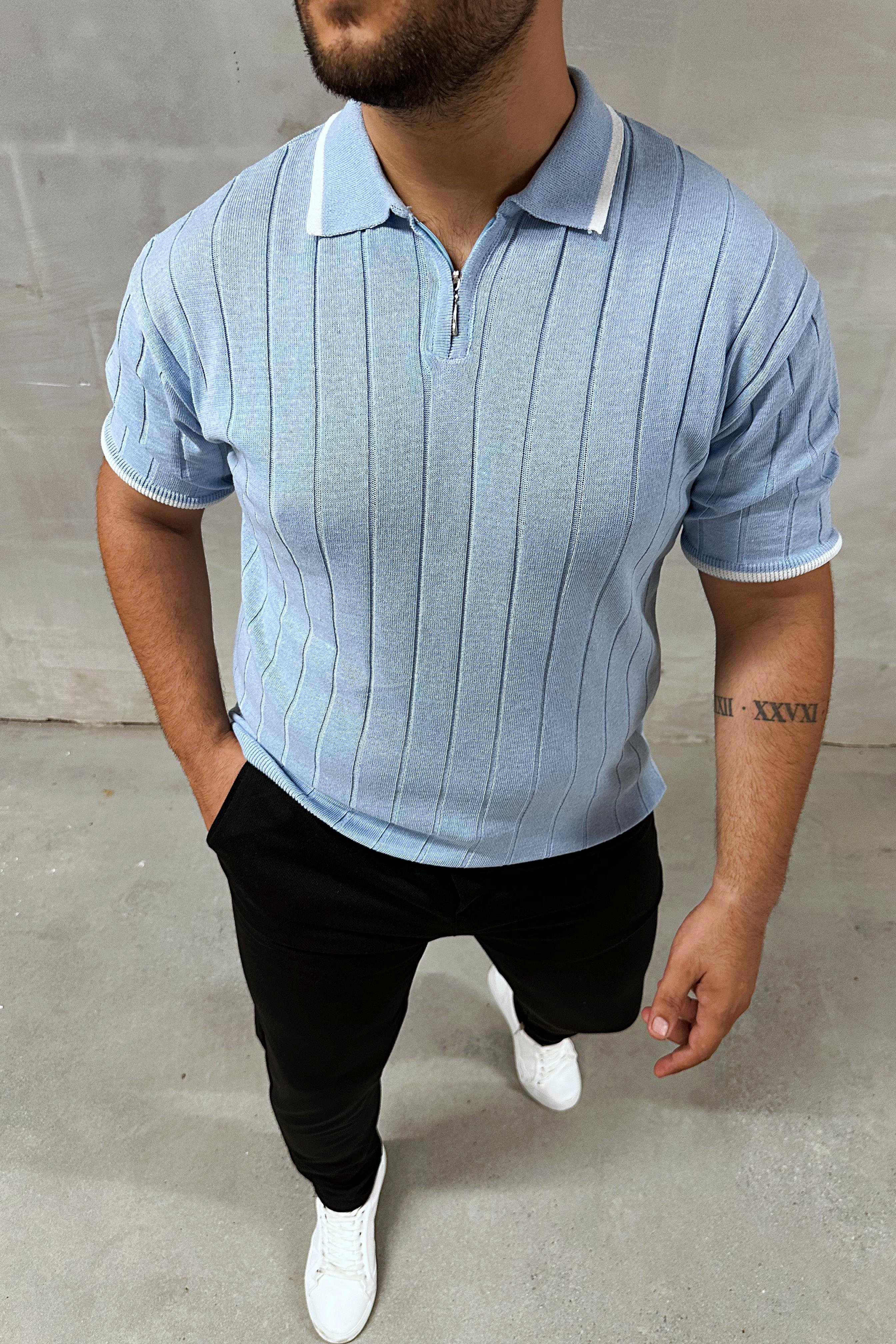 T-SHİRTBebe Mavi Fermuarlı Polo Yaka Örme Triko Tshirt | VİP LOKAL1325-BebeMaviBebe Mavi Fermuarlı Polo Yaka Örme Triko Tshirt