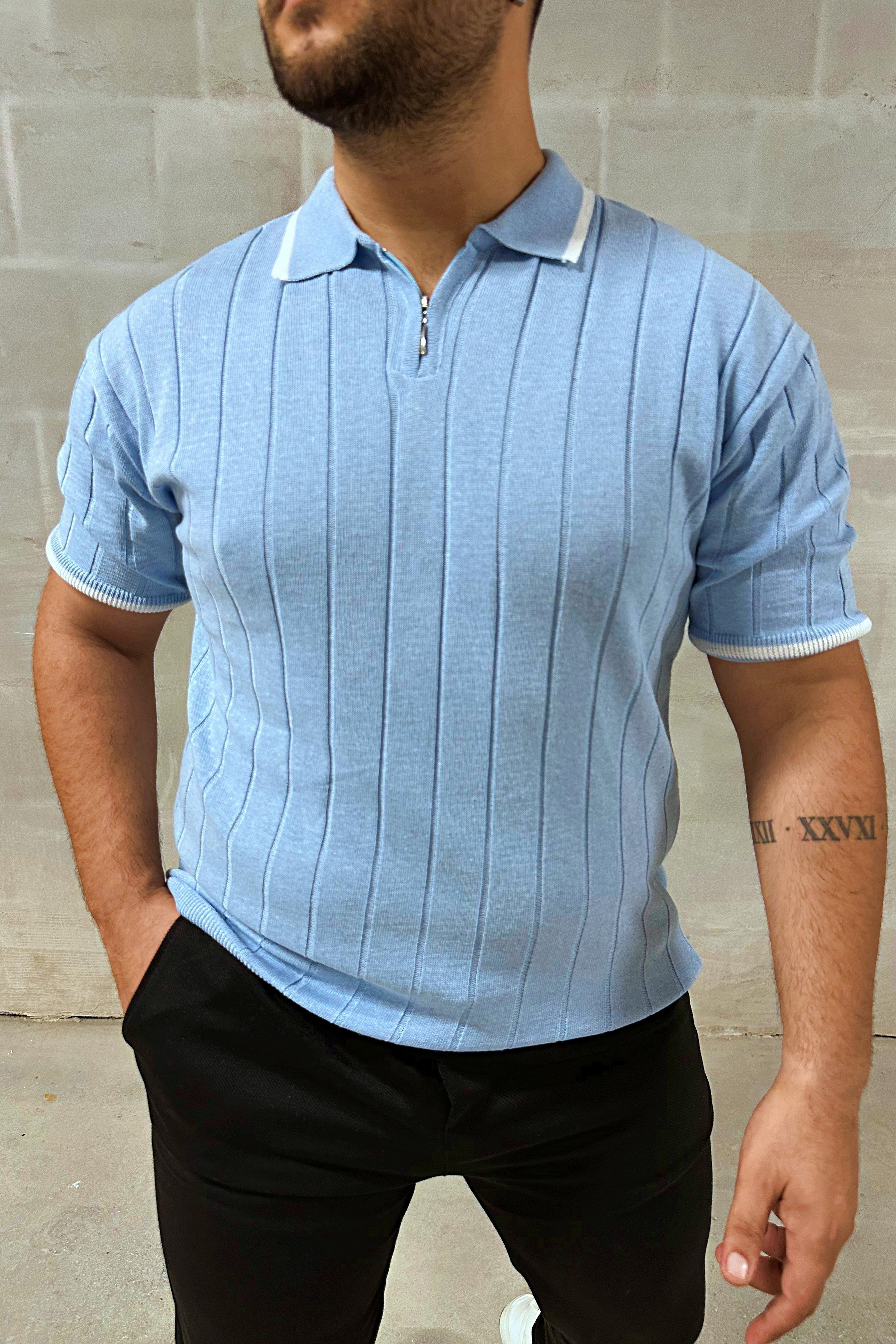 T-SHİRTBebe Mavi Fermuarlı Polo Yaka Örme Triko Tshirt | VİP LOKAL1325-BebeMaviBebe Mavi Fermuarlı Polo Yaka Örme Triko Tshirt