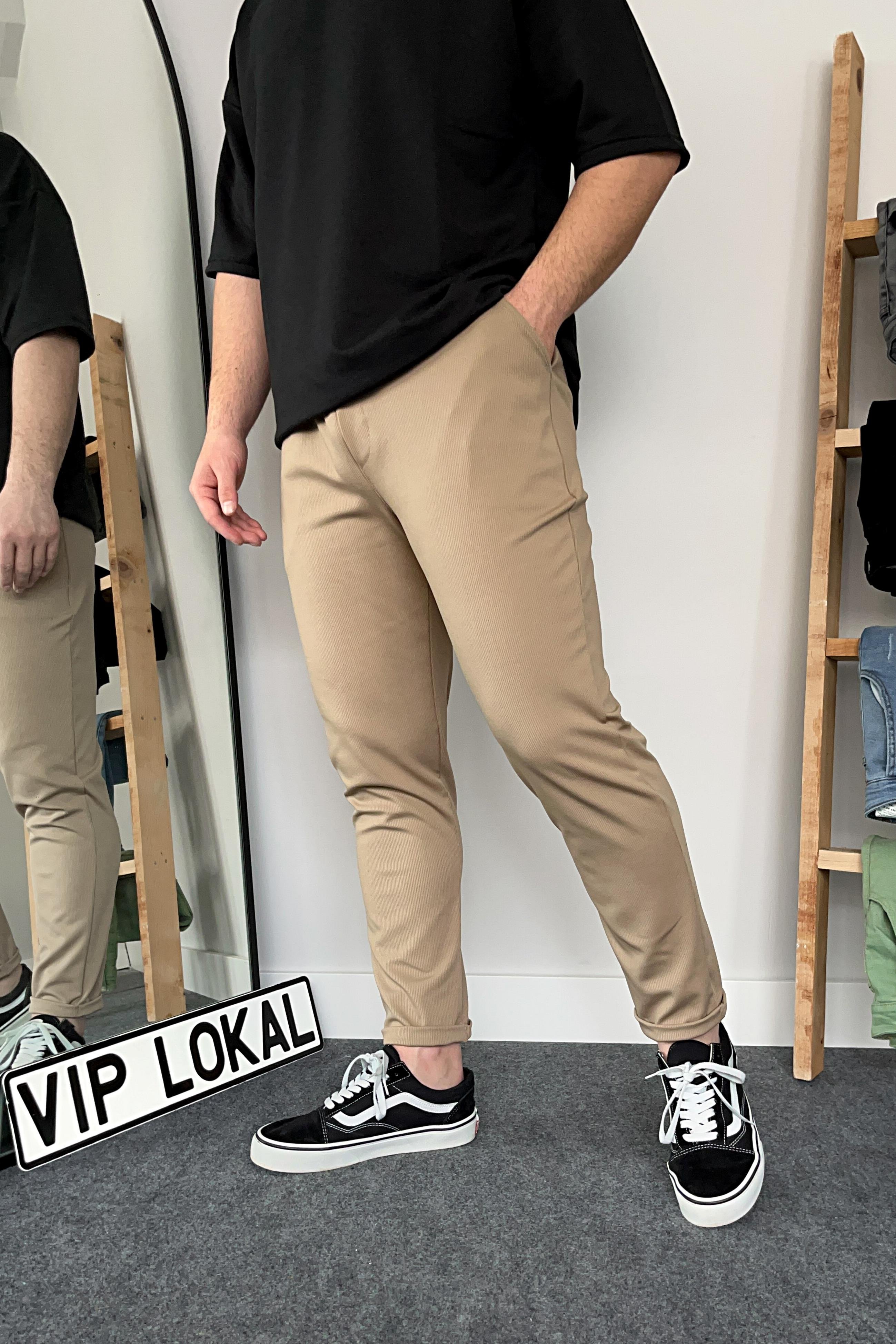 PANTOLON Bej Duble Paça Örme Kumaş Likralı Jogger | VİP LOKAL1282-BejBej Duble Paça Örme Kumaş Likralı Jogger